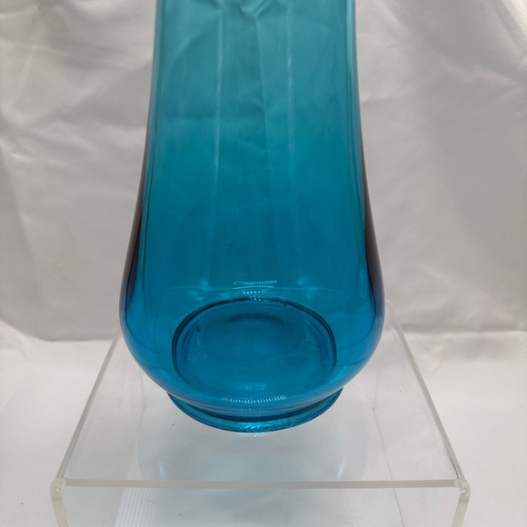 Vintage LE Smith Swung Vase Blue Mid-Century Large Glass Table Decor Retro - Picture 7 of 10